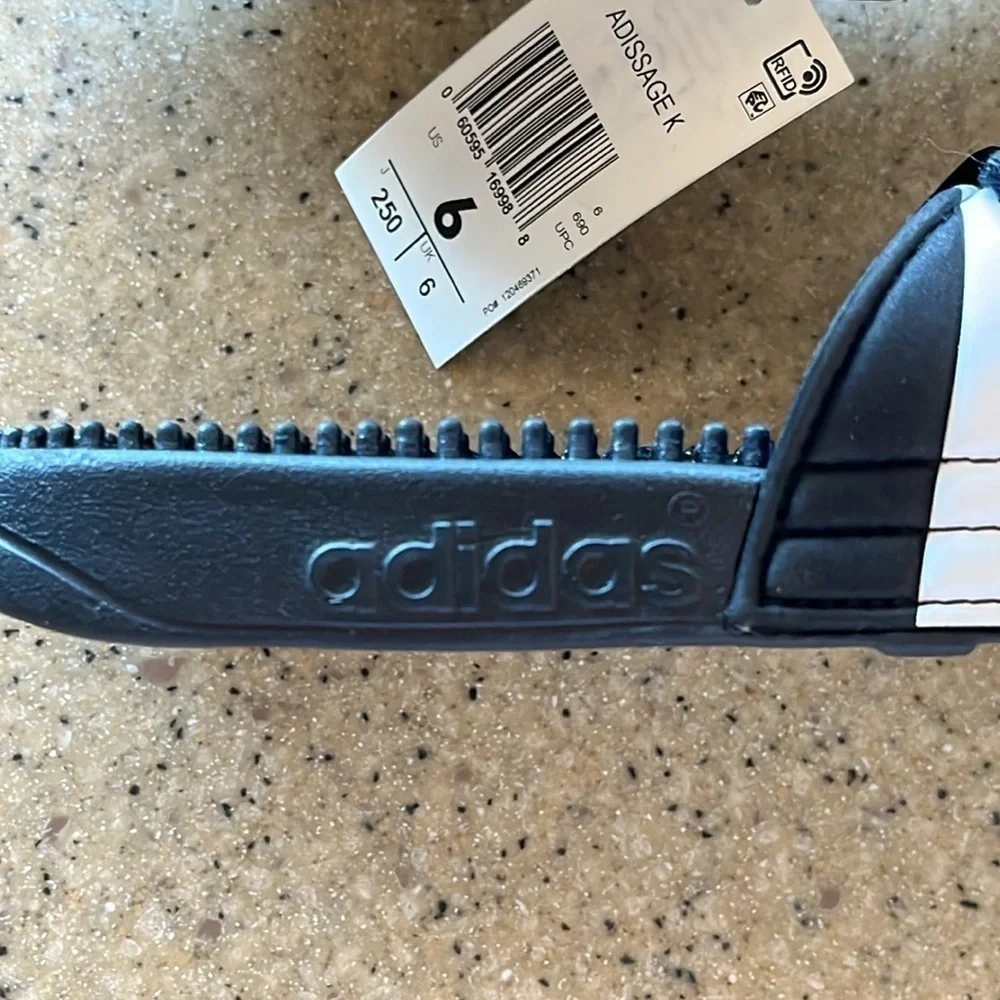 Brand New Adidas 3-Stripe Black & White Adjustable Strap Sport Slides Sandals